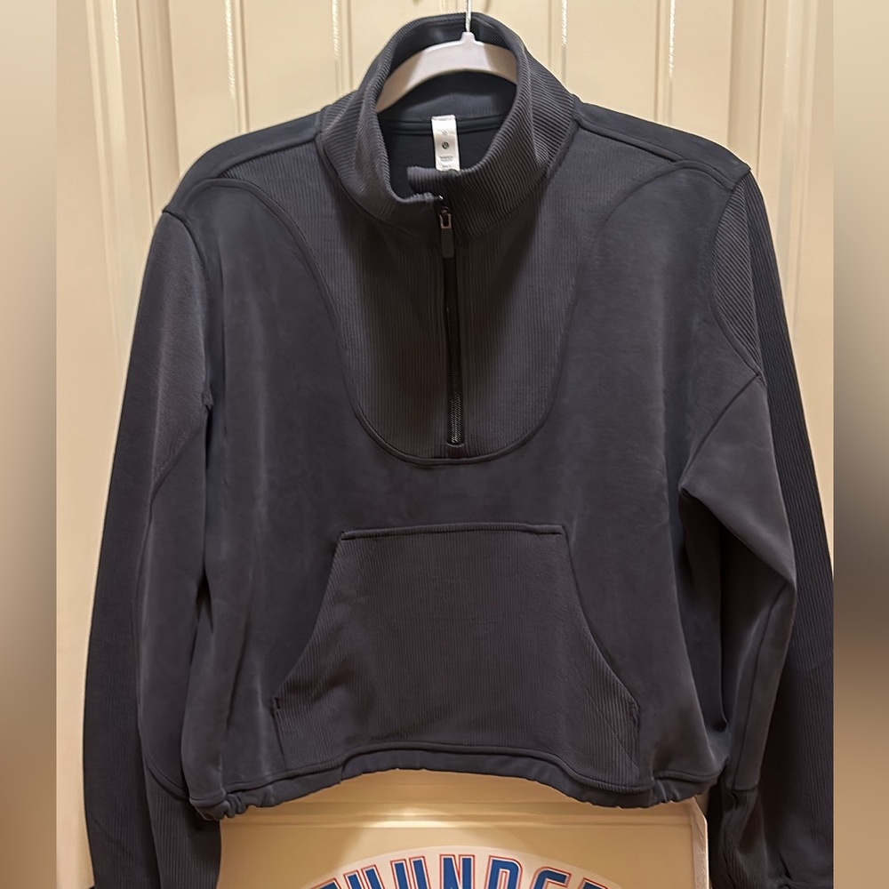 Lululemon Softstreme ribbed half zip in black. Size 10. New with tags